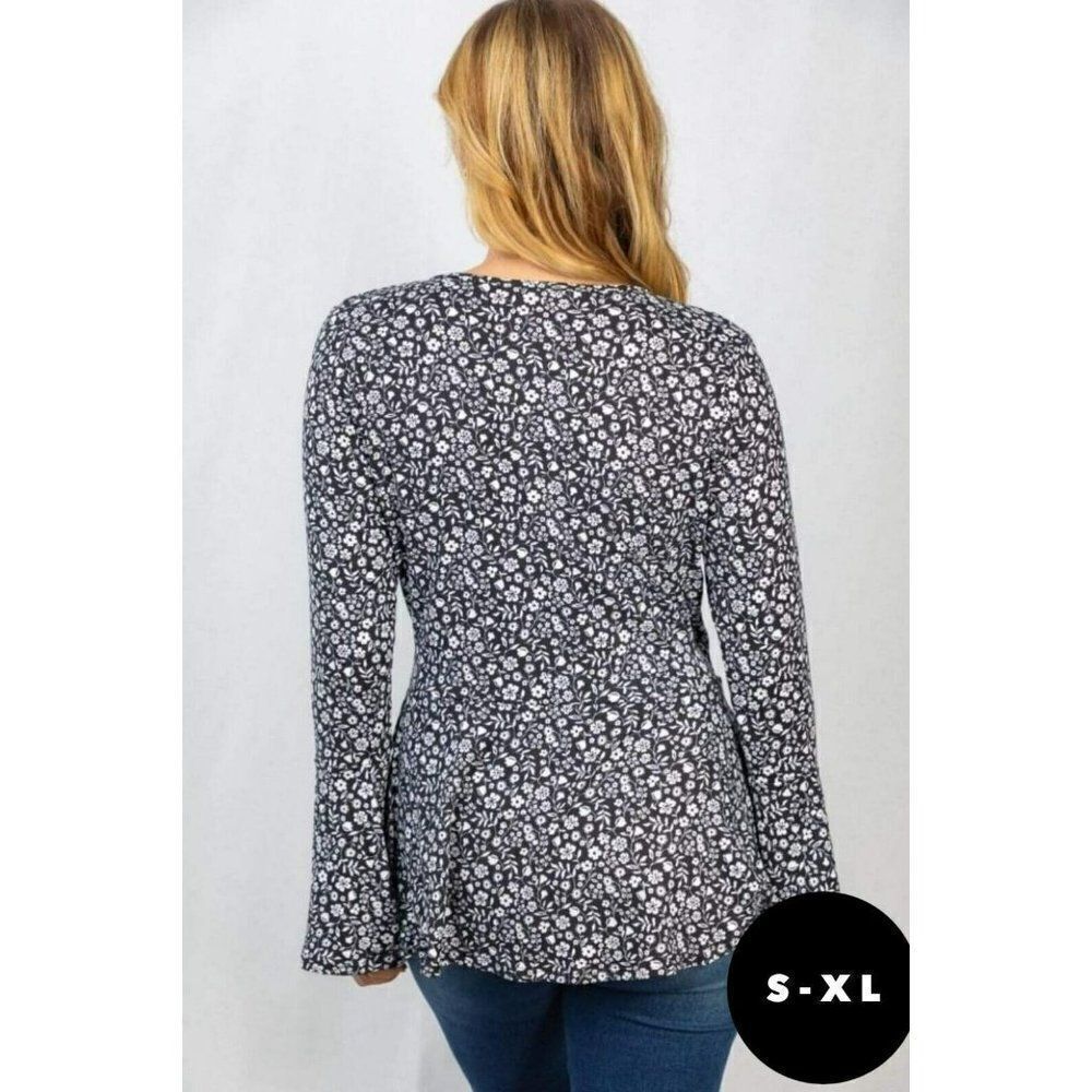 SALE! WHITE BIRCH Black And White Ditzy Floral Legging Material Top T3569A1XL - Picture 4 of 4